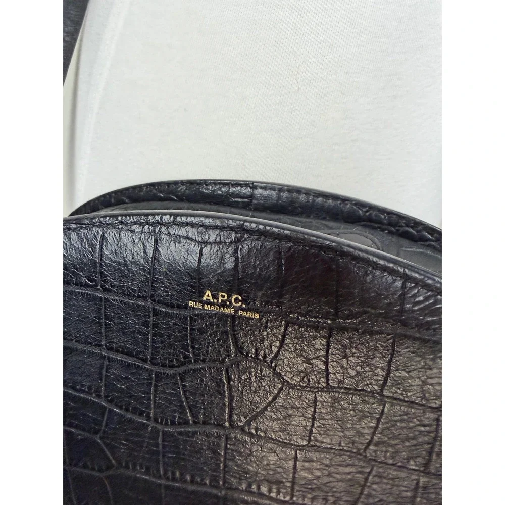 A.P.C. Demi-Lune Bag Black Croc Embossed Leather Half Moon Crossbody OS